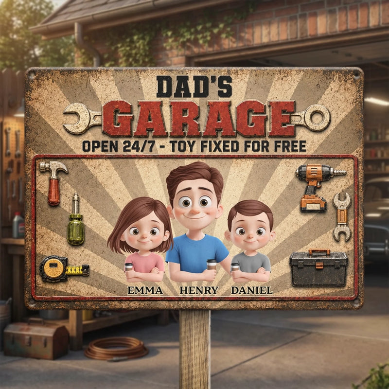 Personalized Home Decor Metal Sign – Gifts For Dad, Grandpa – Dad's Garage, We Can Fix That