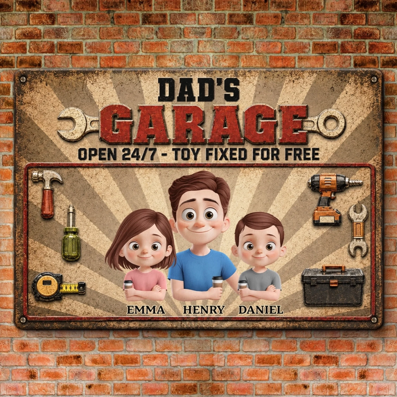 Personalized Home Decor Metal Sign – Gifts For Dad, Grandpa – Dad's Garage, We Can Fix That