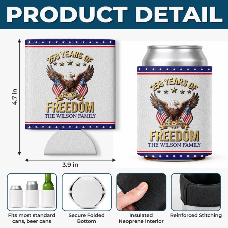 Personalized America 250th Anniversary Leather Can Cooler - Gifts For Family - Built On Liberty