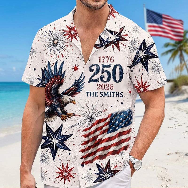 Personalized America 250th Anniversary Hawaiian Shirt - Gifts For Family - Leading with Strength And Pride