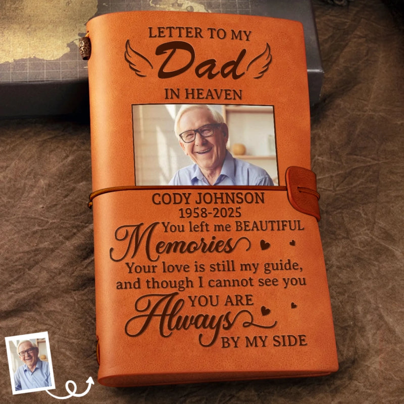 Personalized Photo Leather Wrap Journal - Meaningful Memorial Gift - Forever In My Heart