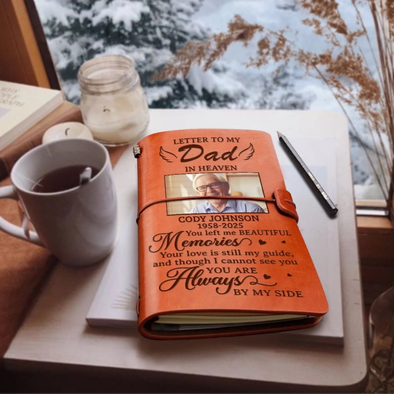 Personalized Photo Leather Wrap Journal - Meaningful Memorial Gift - Forever In My Heart