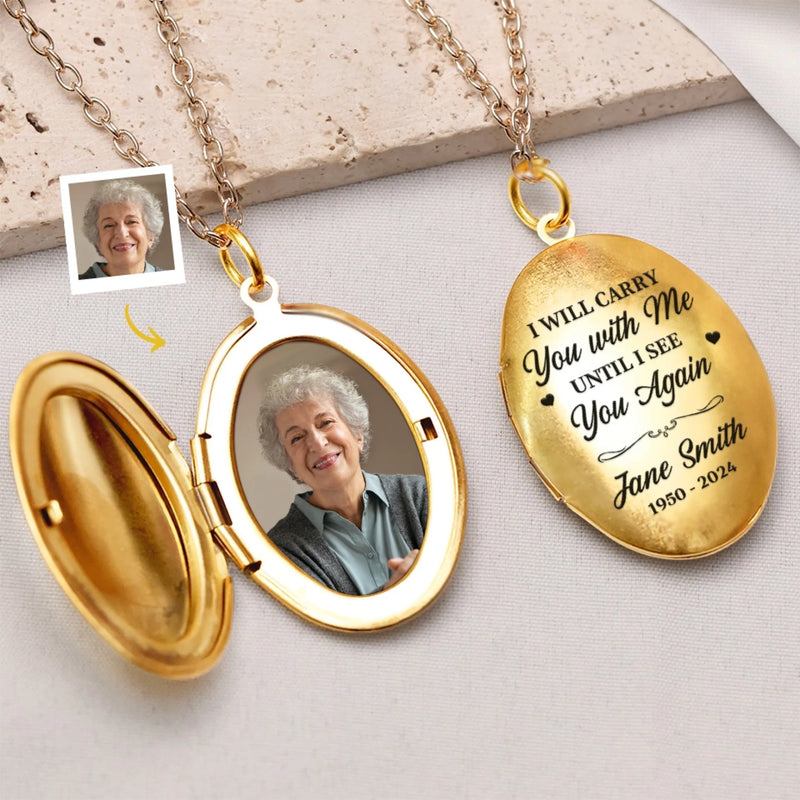 Personalized Photo Locket Necklace - Meaningful Memorial Gift - I Will Carry You With Me