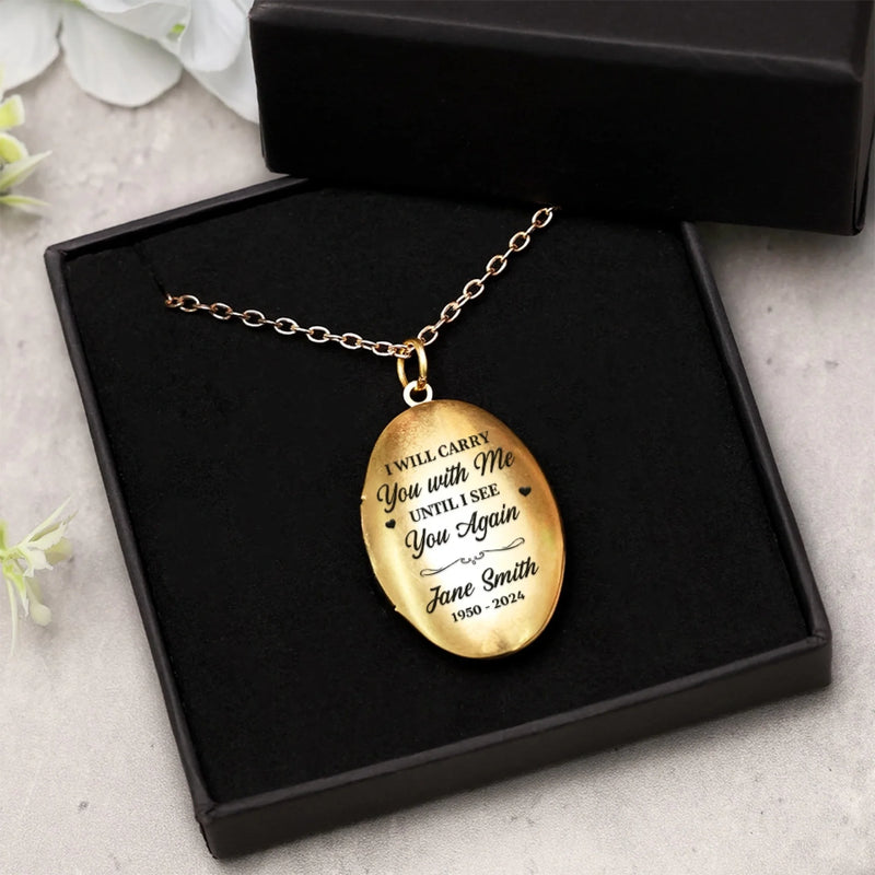 Personalized Photo Locket Necklace - Meaningful Memorial Gift - I Will Carry You With Me