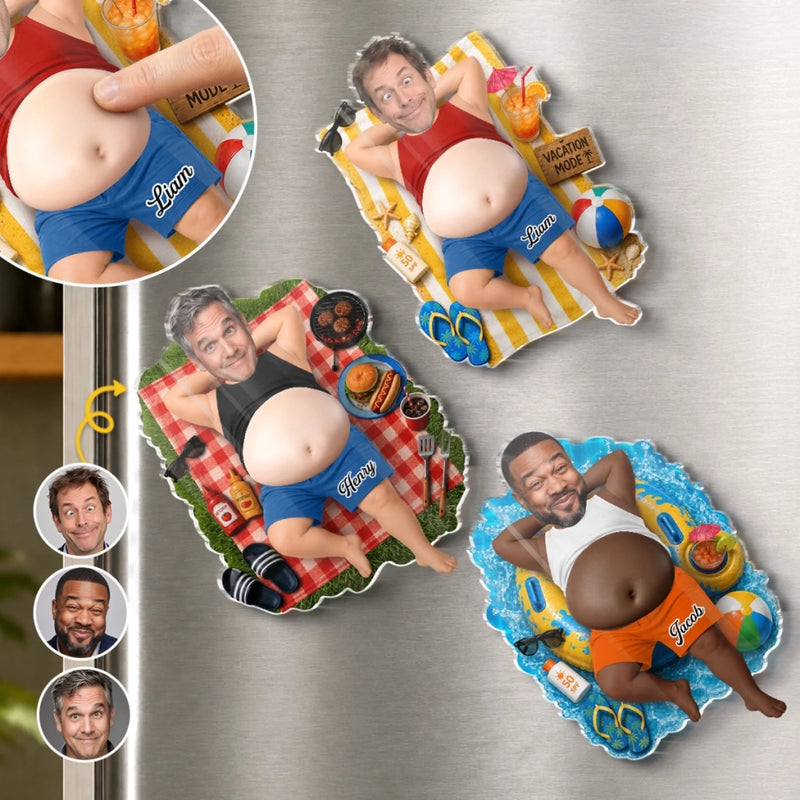 Personalized Photo Dad Bod Belly Squishy Acrylic Fridge Magnet – Funny Gifts For Dad, Grandpa –  Vacation Mode