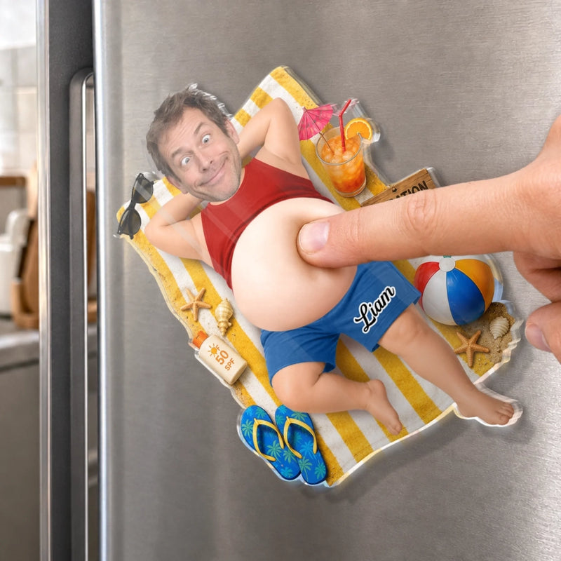 Personalized Photo Dad Bod Belly Squishy Acrylic Fridge Magnet – Funny Gifts For Dad, Grandpa –  Vacation Mode