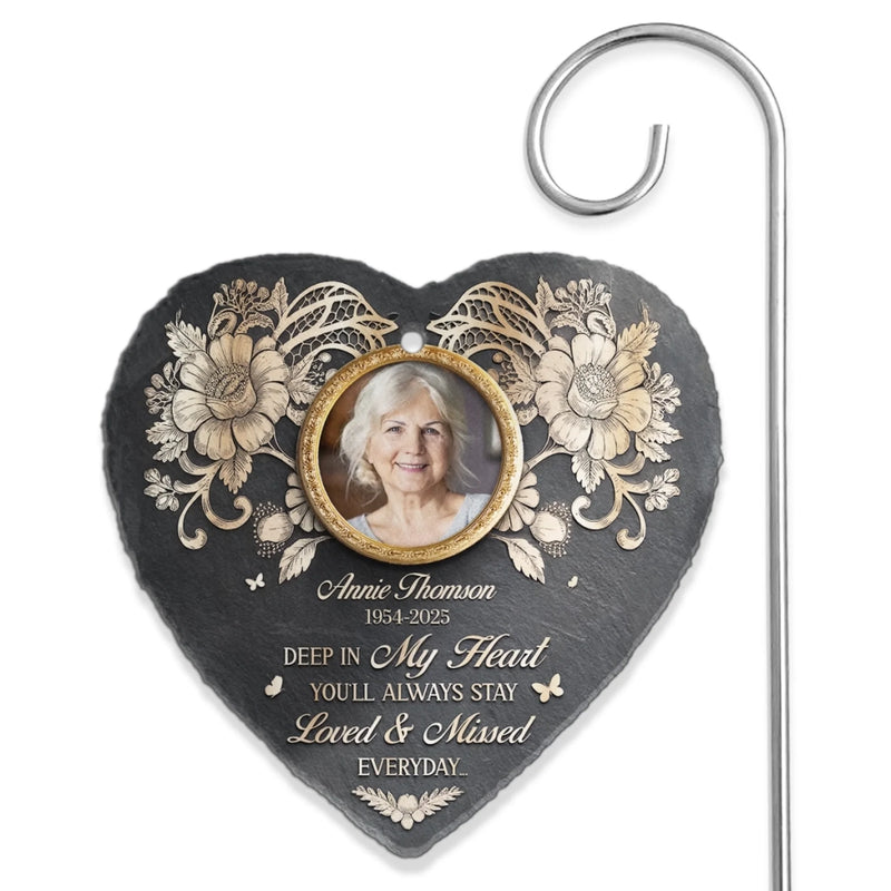 Personalized Photo Memorial Garden Slate & Hook - Meaningful Memorial Gift - Always In My Heart