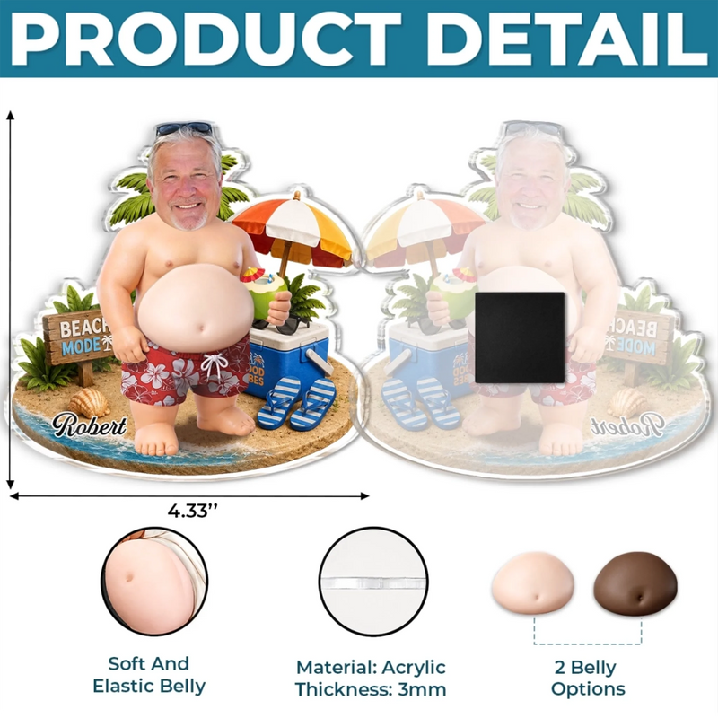 Personalized Photo Dad Bod Belly Squishy Acrylic Fridge Magnet – Funny Gifts For Dad, Grandpa –  Too Hot To Mow Today