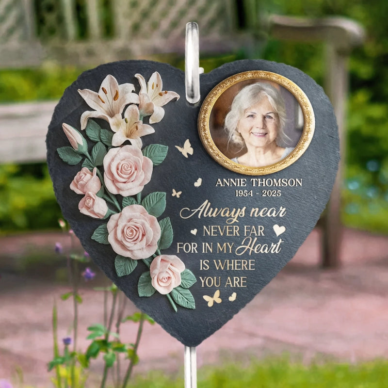 Personalized Photo Memorial Garden Slate & Hook - Meaningful Memorial Gift - Gone But Not Forgotten