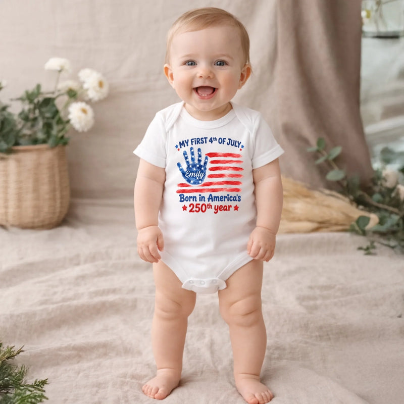 Personalized America 250th Anniversary Baby Onesie - Gifts For New Moms, New Dads, New Parents - My First 4th Of July