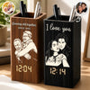 Personalized Pen Holder With Clock - Gifts For Couple - Captured Moments, Timeless Love
