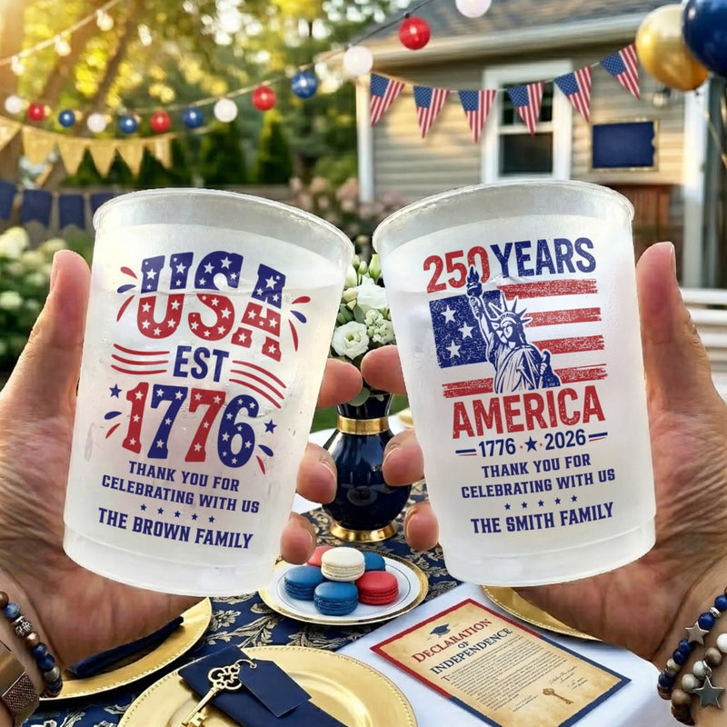 Personalized America 250th Anniversary Party Cups - Gifts For Family - United By Freedom Forever