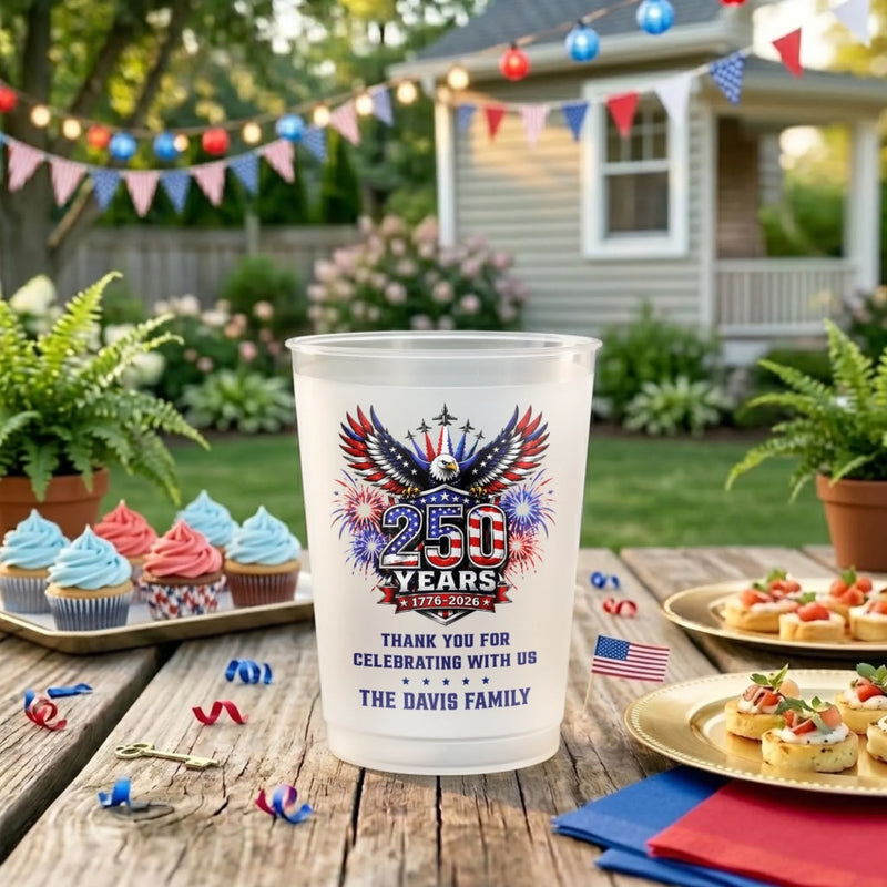 Personalized America 250th Anniversary Party Cups - Gifts For Family - Born For Freedom Built To Last