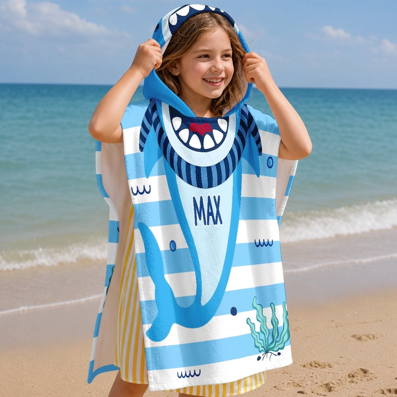 Personalized Poncho Beach Towel - Summer Gifts For Family Members - Beware Of Cute Shark Bites