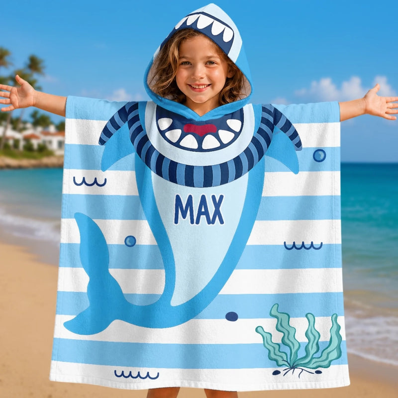Personalized Poncho Beach Towel - Summer Gifts For Family Members - Beware Of Cute Shark Bites