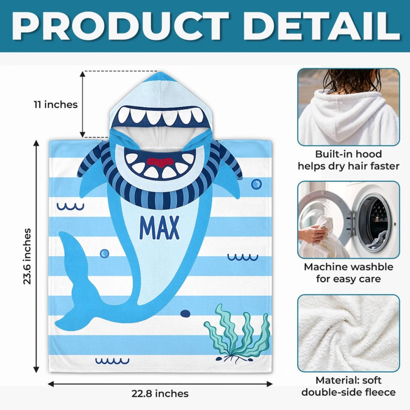 Personalized Poncho Beach Towel - Summer Gifts For Family Members - Beware Of Cute Shark Bites