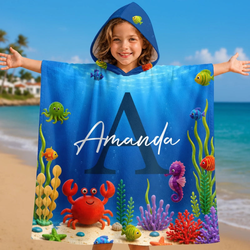 Personalized Poncho Beach Towel - Summer Gifts For Family Members - My Little Underwater Kingdom
