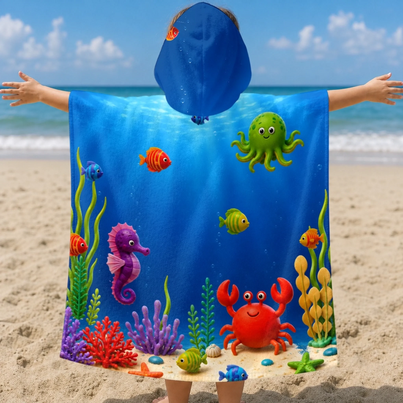 Personalized Poncho Beach Towel - Summer Gifts For Family Members - My Little Underwater Kingdom