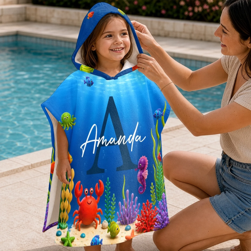 Personalized Poncho Beach Towel - Summer Gifts For Family Members - My Little Underwater Kingdom