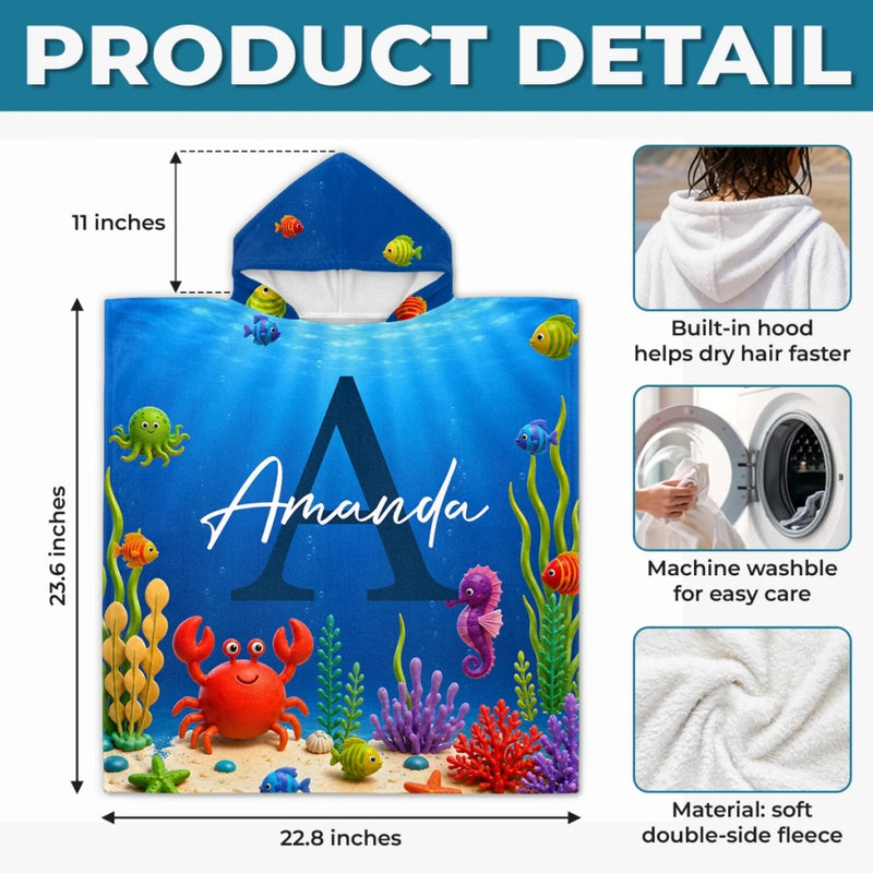Personalized Poncho Beach Towel - Summer Gifts For Family Members - My Little Underwater Kingdom