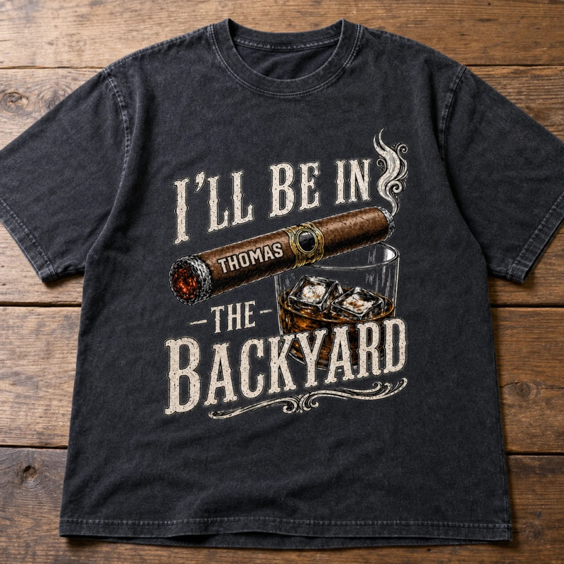 Personalized Photo Washed Cotton T-shirt – Gifts For Men, Dad, Grandpa – I'll Be In The Backyard