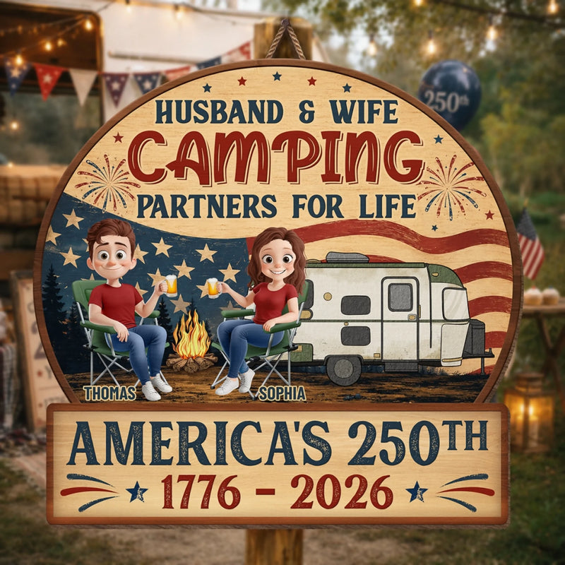 Personalized America 250th Anniversary Wood Sign – Camping Gifts For Campers, Couple – Our Happy Camping Place