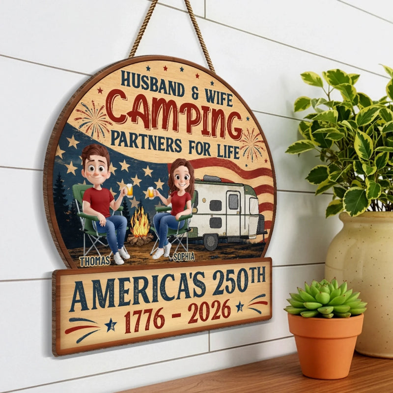 Personalized America 250th Anniversary Wood Sign – Camping Gifts For Campers, Couple – Our Happy Camping Place