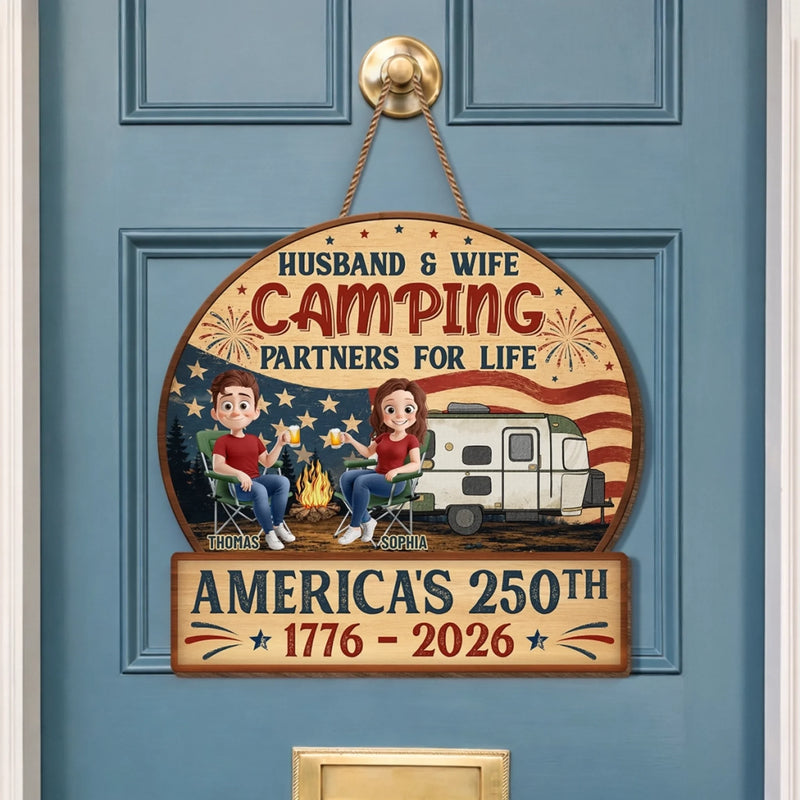 Personalized America 250th Anniversary Wood Sign – Camping Gifts For Campers, Couple – Our Happy Camping Place