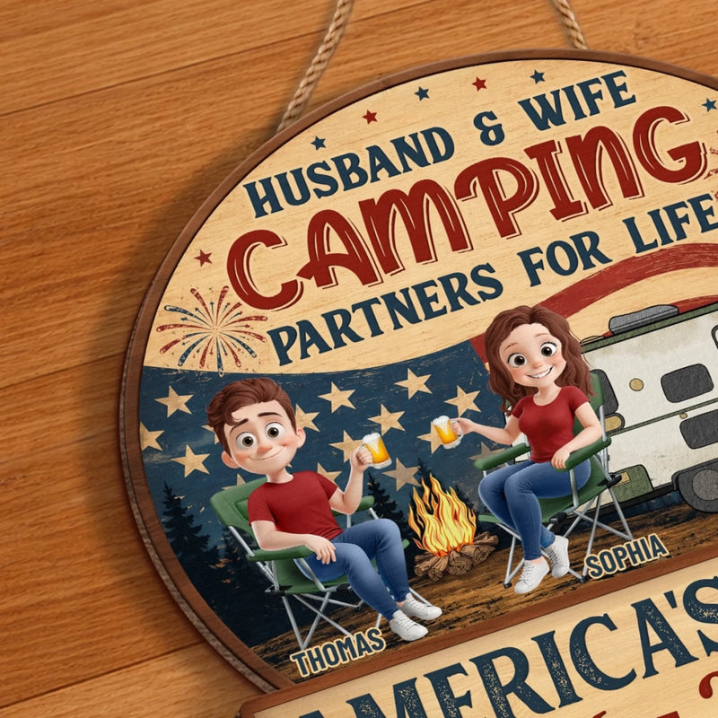 Personalized America 250th Anniversary Wood Sign – Camping Gifts For Campers, Couple – Our Happy Camping Place