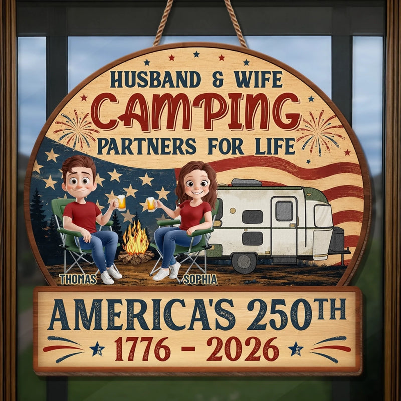 Personalized America 250th Anniversary Wood Sign – Camping Gifts For Campers, Couple – Our Happy Camping Place