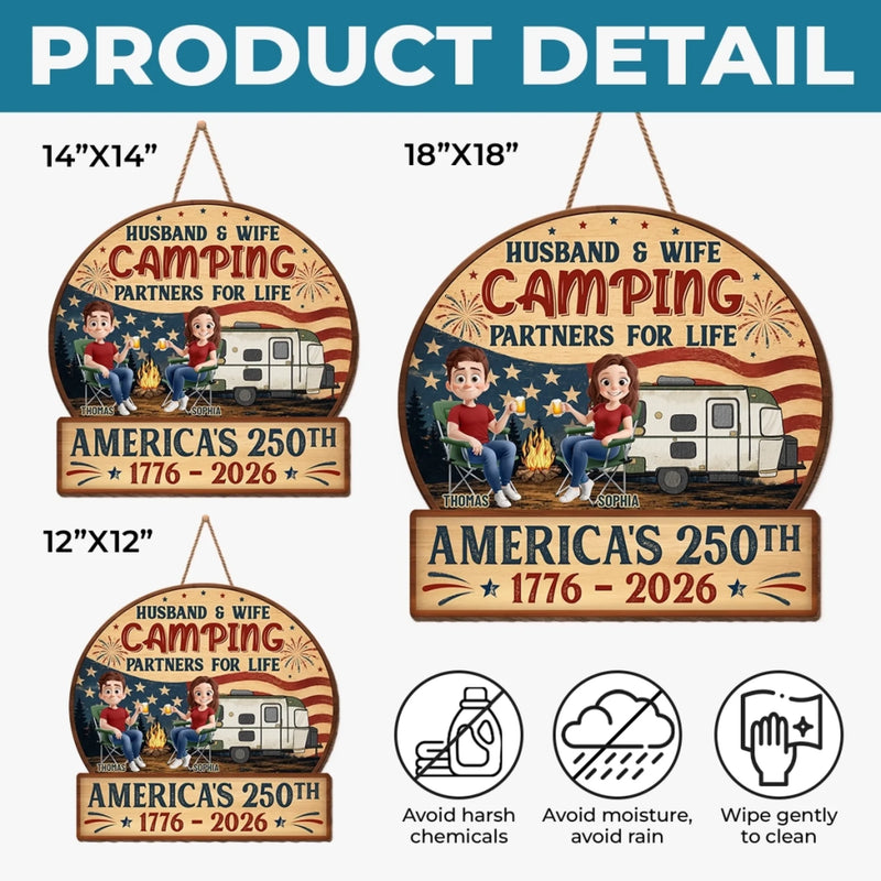 Personalized America 250th Anniversary Wood Sign – Camping Gifts For Campers, Couple – Our Happy Camping Place