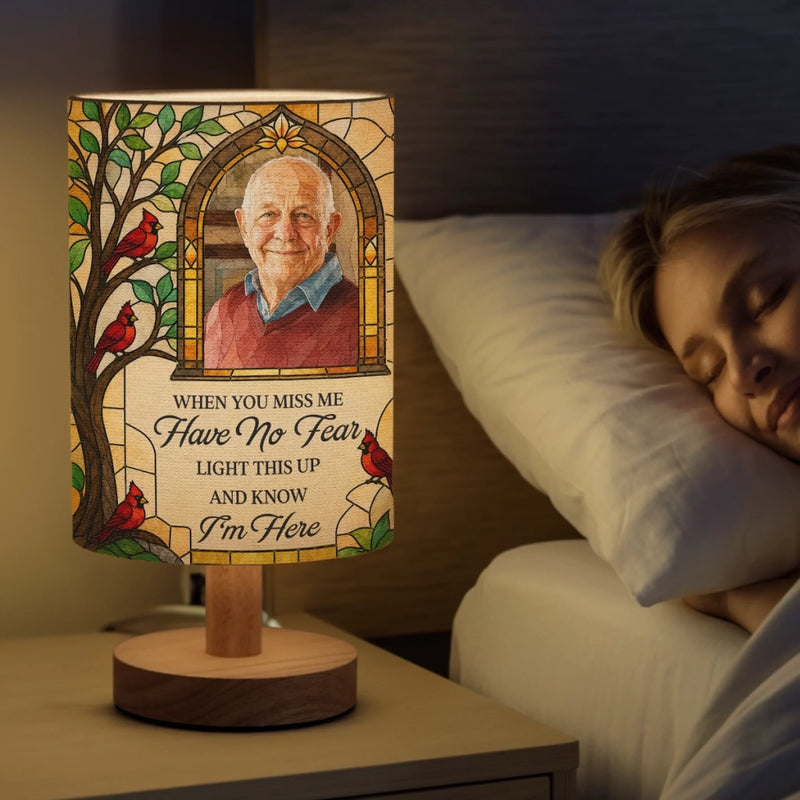 Personalized Photo Linen Bedside Table Lamp - Memorial Sympathy Gifts - Always Loved Never Forgotten
