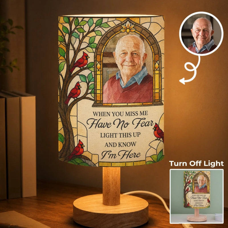 Personalized Photo Linen Bedside Table Lamp - Memorial Sympathy Gifts - Always Loved Never Forgotten