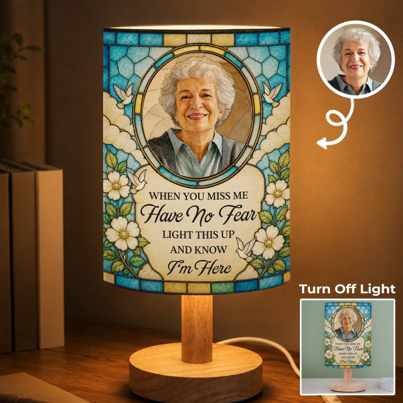 Personalized Photo Linen Bedside Table Lamp - Memorial Sympathy Gifts - Remembered With Love Always