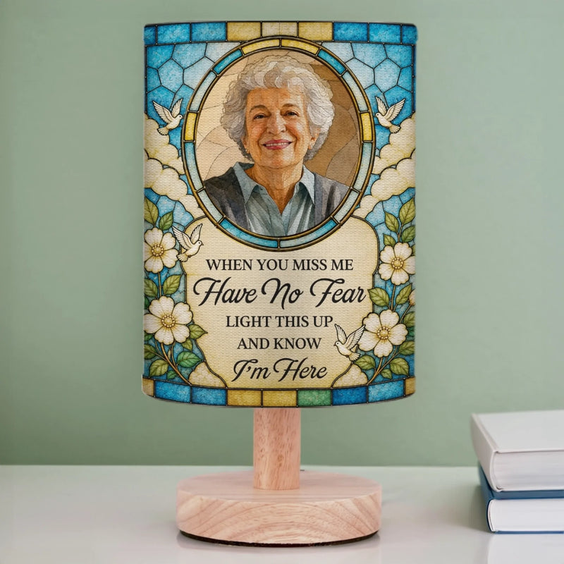 Personalized Photo Linen Bedside Table Lamp - Memorial Sympathy Gifts - Remembered With Love Always
