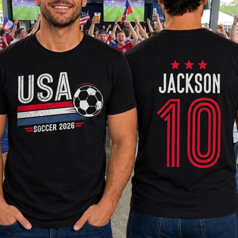 Personalized USA World Football Unisex T-shirt -  Gifts For Football, Sports Lovers - Stars, Stripes, Soccer Glory