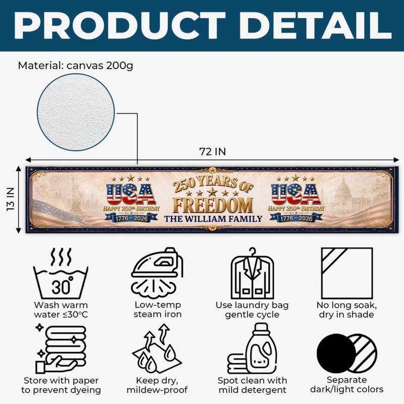 Personalized America 250th Anniversary Table Runner – Gifts For Family Members – Proud Hearts Rise High
