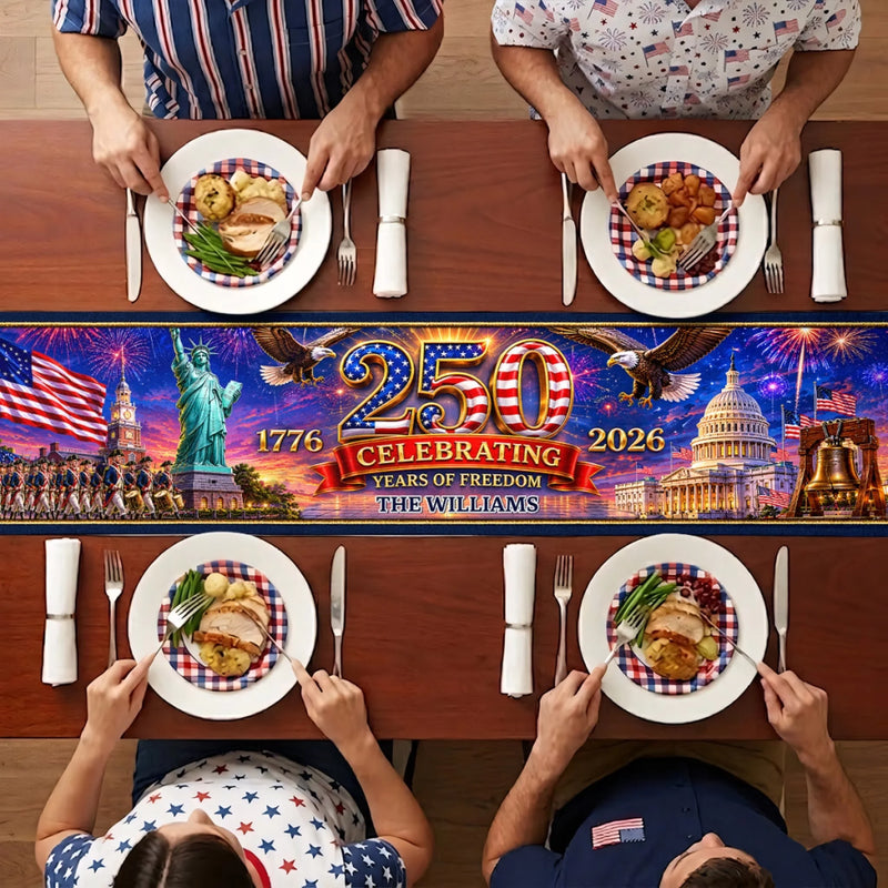 Personalized America 250th Anniversary Table Runner – Gifts For Family Members – Hearts Full Of Pride