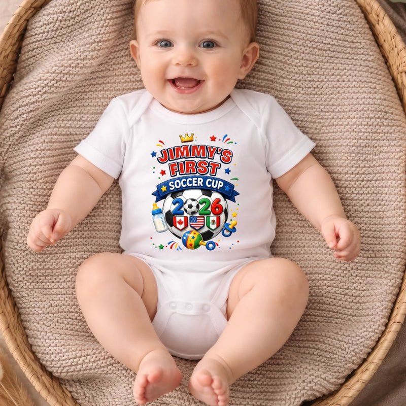 Personalized World Football Baby Onesie - Gifts For Football Lovers, New Moms, New Dads - My Very First Gold Cup