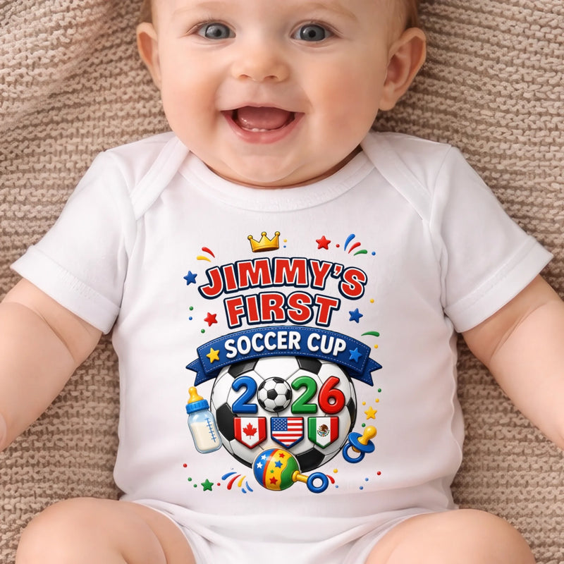 Personalized World Football Baby Onesie - Gifts For Football Lovers, New Moms, New Dads - My Very First Gold Cup
