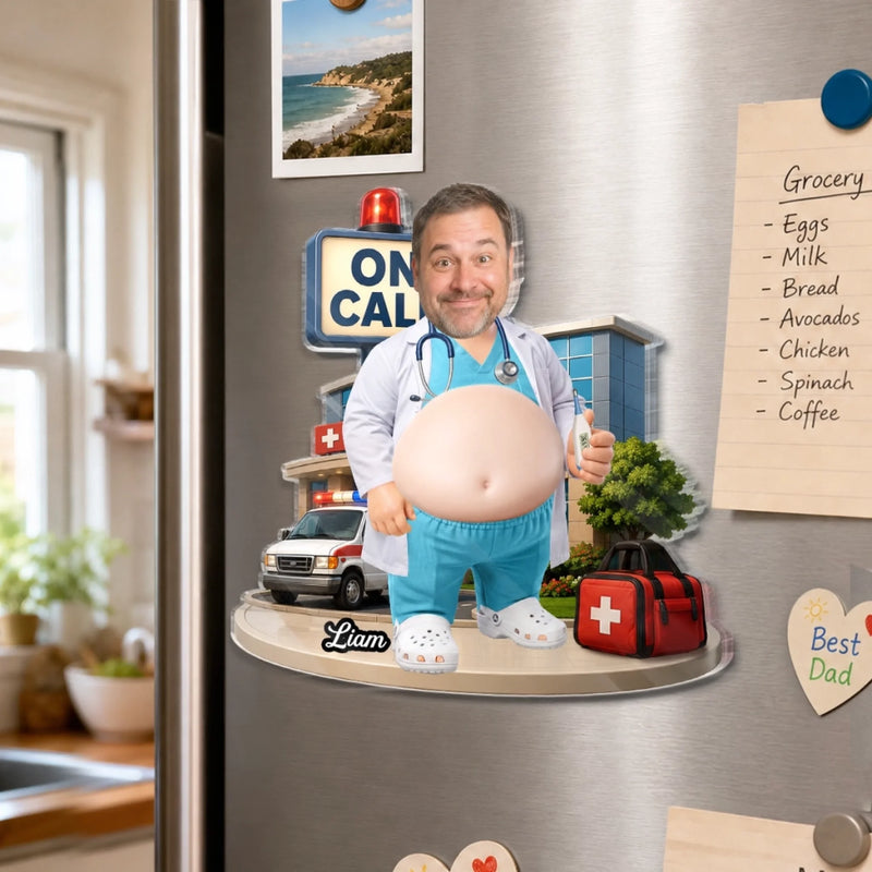 Personalized Photo Dad Bod Belly Squishy Acrylic Fridge Magnet – Gifts For Nurse – Caring Is My Superpower