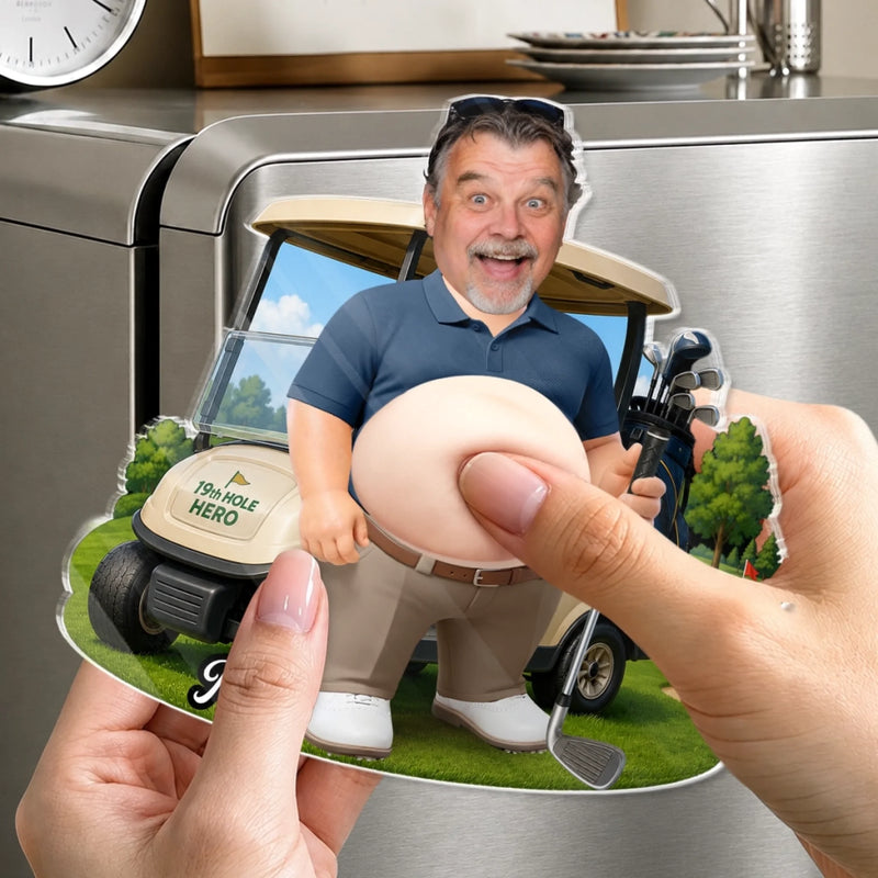 Personalized Photo Dad Bod Belly Squishy Acrylic Fridge Magnet – Gifts For Dad, Grandpa, Golf Lovers – Nice Swing