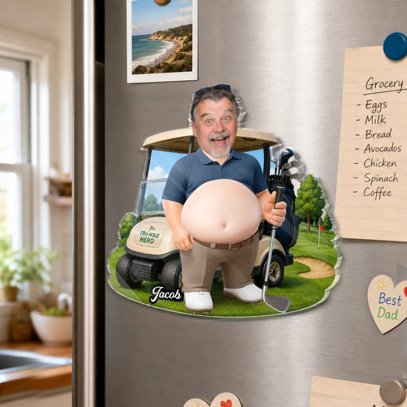Personalized Photo Dad Bod Belly Squishy Acrylic Fridge Magnet – Gifts For Dad, Grandpa, Golf Lovers – Nice Swing