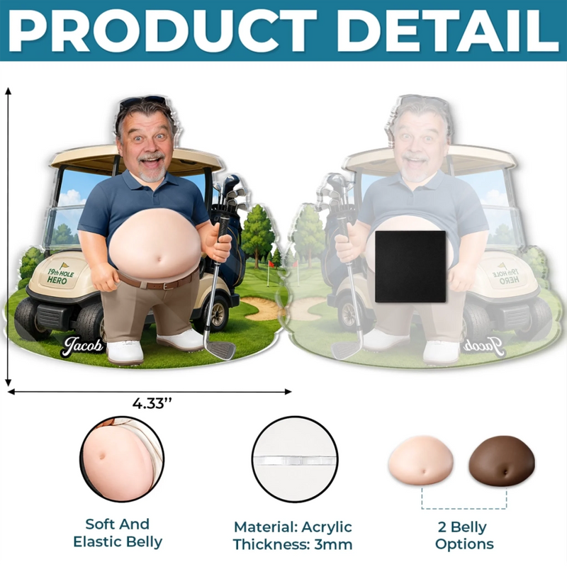 Personalized Photo Dad Bod Belly Squishy Acrylic Fridge Magnet – Gifts For Dad, Grandpa, Golf Lovers – Nice Swing
