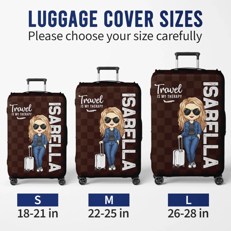 Personalized Luggage Cover – Vacation Gift For Travel Lovers – Travel Is My Therapy