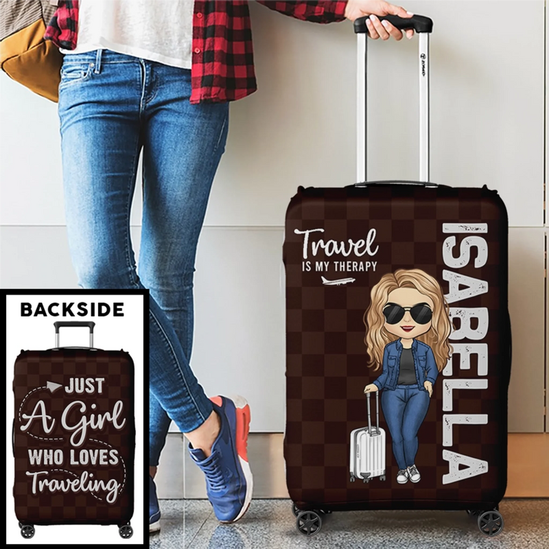 Personalized Luggage Cover – Vacation Gift For Travel Lovers – Travel Is My Therapy