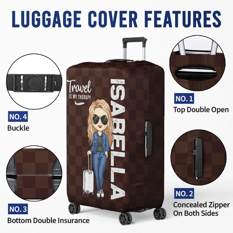 Personalized Luggage Cover – Vacation Gift For Travel Lovers – Travel Is My Therapy