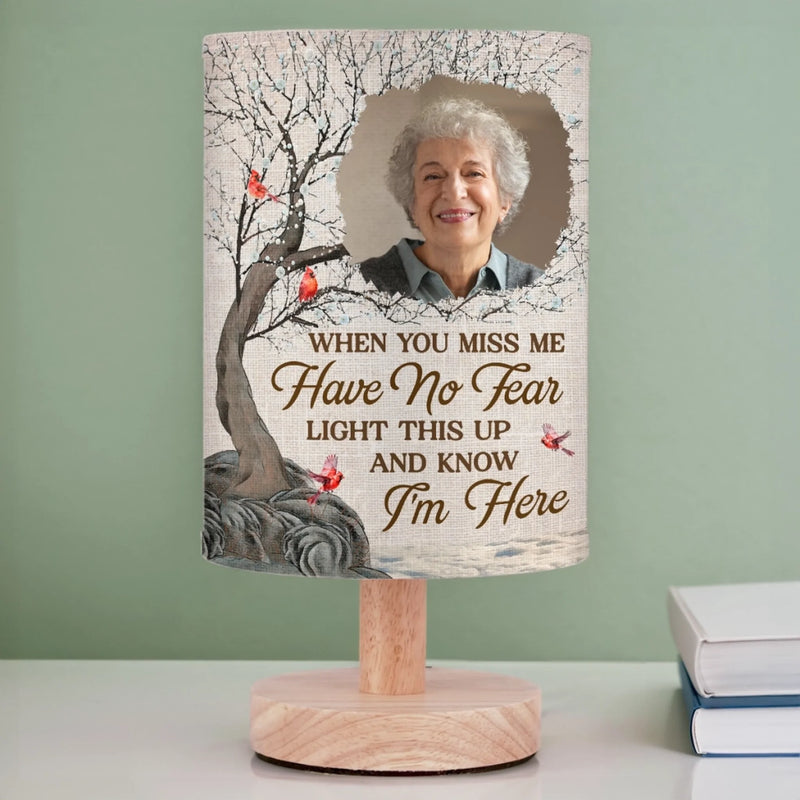 Personalized Photo Linen Bedside Table Lamp - Memorial Sympathy Gifts - Every Time It Shines, Know My Heart Is Near