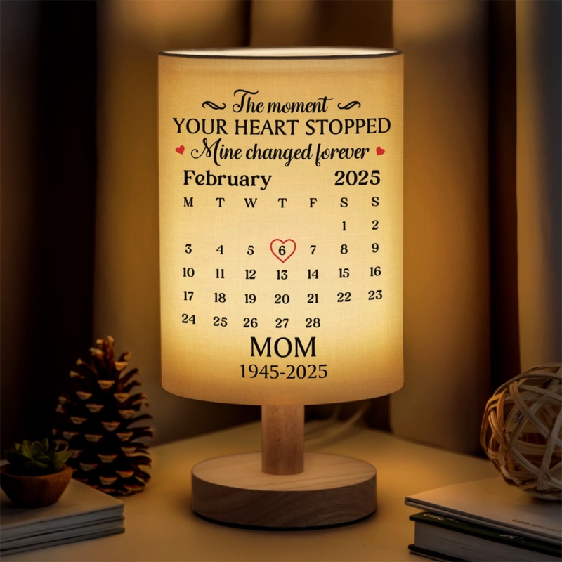 Personalized Linen Bedside Table Lamp - Memorial Sympathy Gifts -  Always Near Always Loved