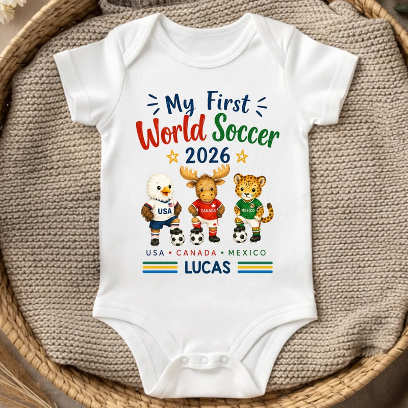 Personalized World Football Baby Onesie – Baby Shower Gifts For Football Lovers, New Parents – My First Champion Cup